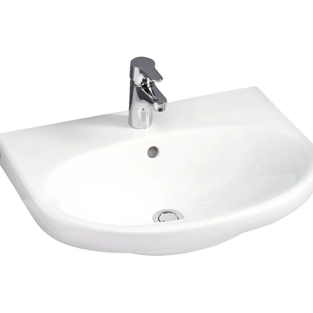 Pesuallas Nautic, 56 cm, pultti/kannatinkiinnitys, hananreikä keskellä, ylivuotoaukolla, CeramicPlus*Gustavsberg Best