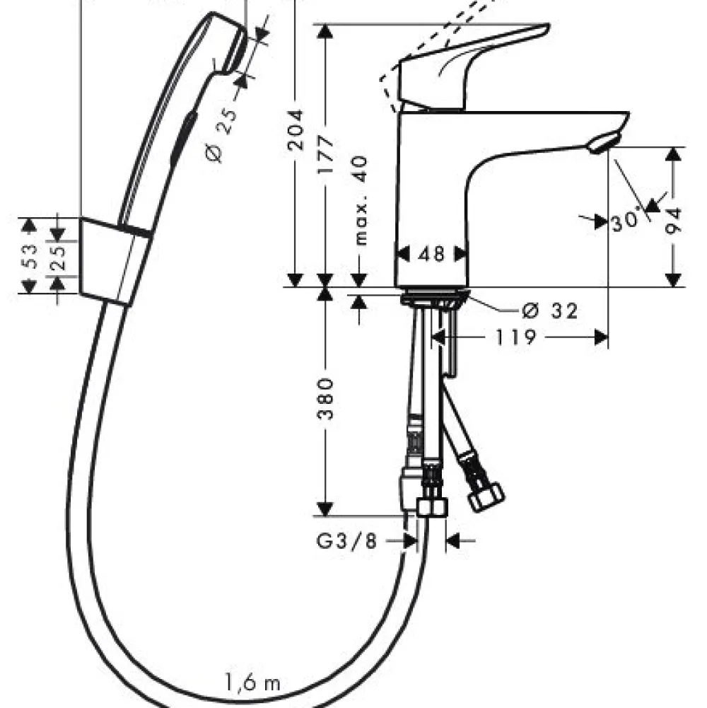 Pesuallashana Focus 100 Bidette Push-Open -pohjaventtiilillä kromi (31927000)*Hansgrohe Outlet