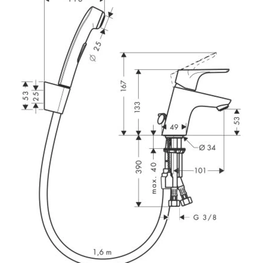 Pesuallashana Focus 70 Bidette ei pohjaventtiiliä kromi (31926000)*Hansgrohe Outlet