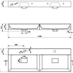Pesuallas Godiva 1190 x 440 mm kaksialtainen kivi valkoinen*Interia Sale