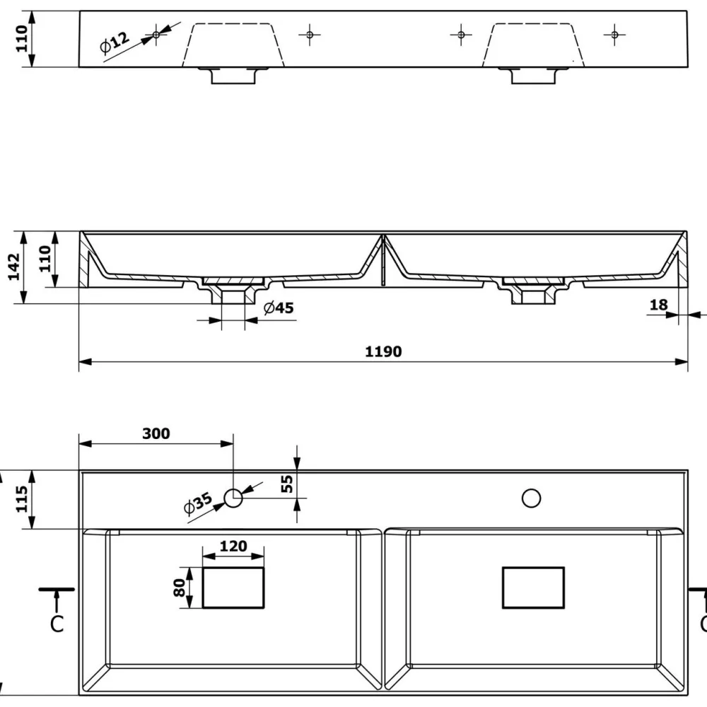 Pesuallas Godiva 1190 x 440 mm kaksialtainen kivi valkoinen*Interia Sale