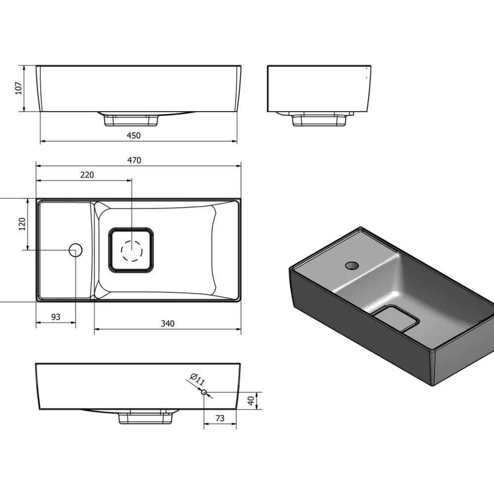 Clearance Pesuallas Maxx 475 x 240 mm kivi valkoinen vasen Pienet Pesualtaat