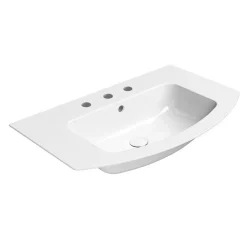 Pesuallas Pura Slim 82x49cm, tasainen pohja, 3 hanareikää, ExtraGlaze-pinnoite, valkoinen*Interia Outlet