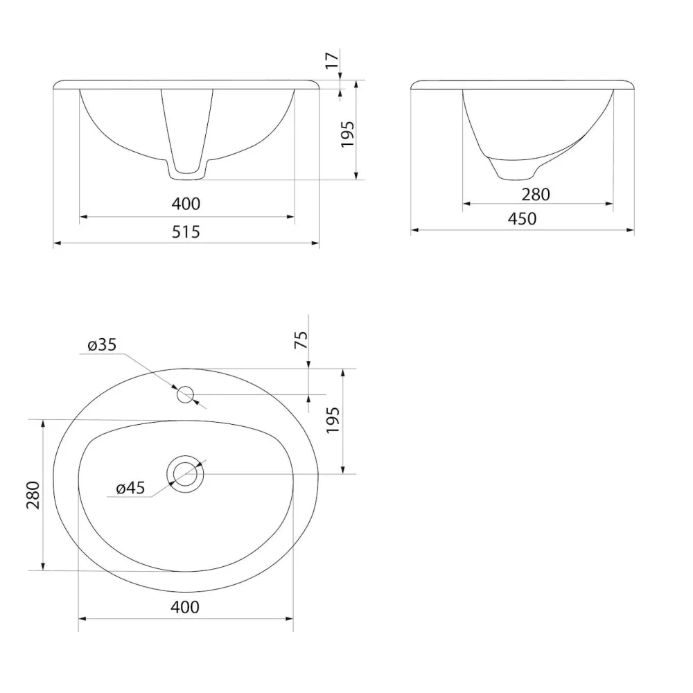 Outlet Pesuallas 55227, 520x450 mm, valkoinen Tasoon Upotettavat Altaat