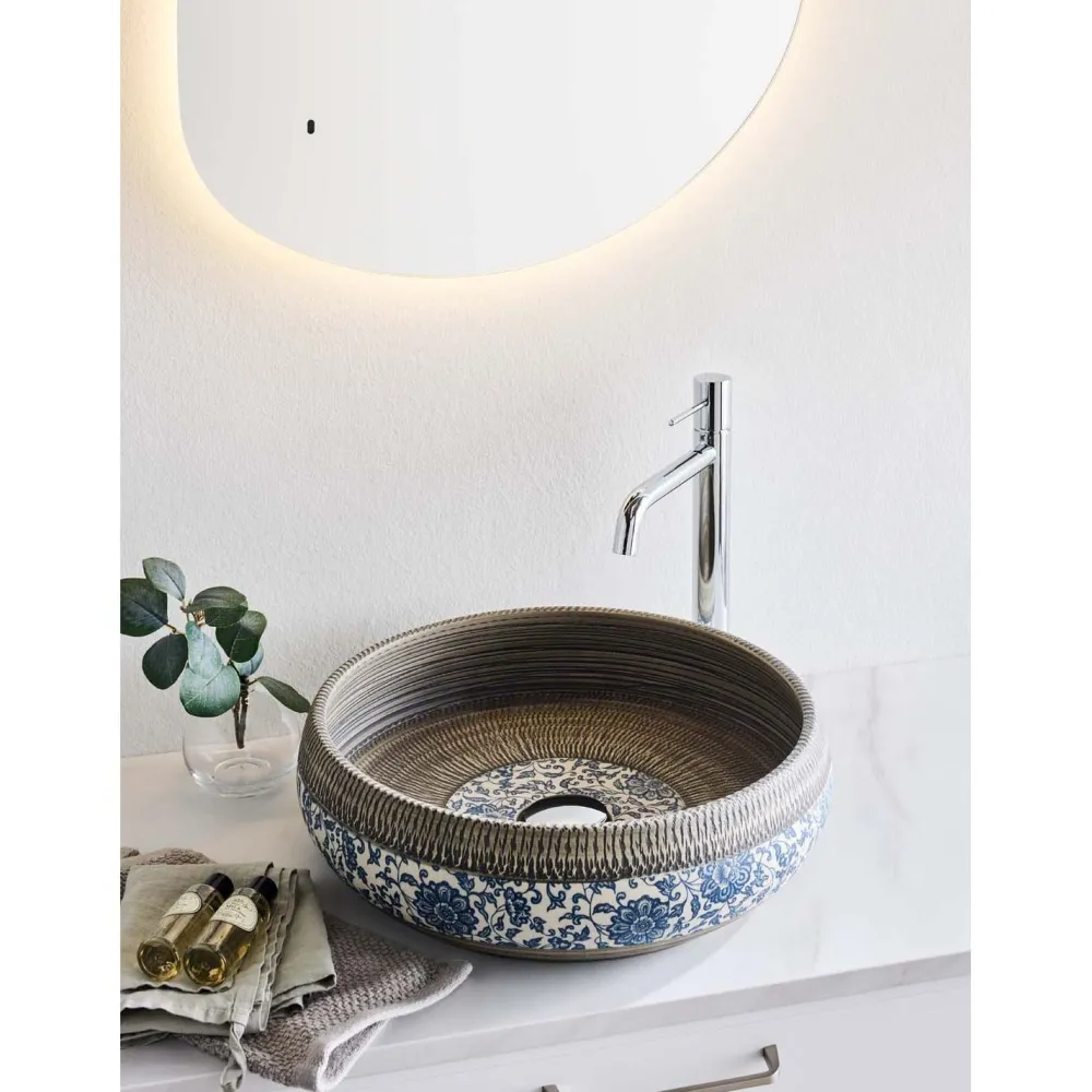 Sale Pesuallas Blossom, ø420 mm, sininen/harmaa Pesualtaat Tason Päälle|Malja-Altaat
