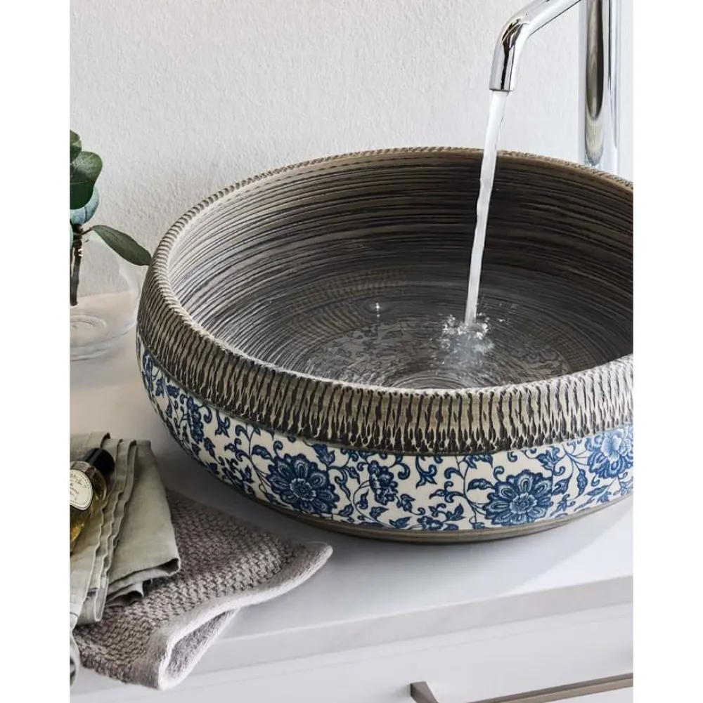 Sale Pesuallas Blossom, ø420 mm, sininen/harmaa Pesualtaat Tason Päälle|Malja-Altaat