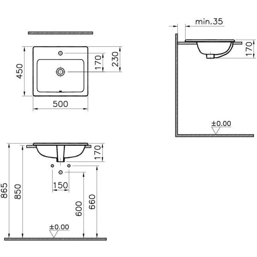 Outlet Pesuallas S20 hananreiällä upotettava 45 cm Tasoon Upotettavat Altaat