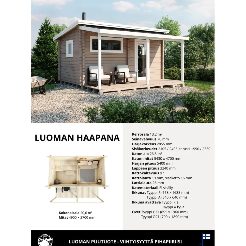 Clearance Pihasauna 735 Haapana, 13.2m² Saunamökit