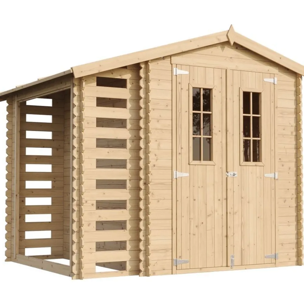 Pihavaja polttopuukatoksella M386C, 4.47m², eri vaihtoehtoja*Timbela Online