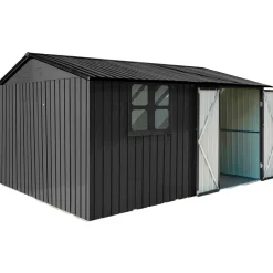 Pihavarasto , 375x286x162cm, ikkuna, musta*Fornorth Hot