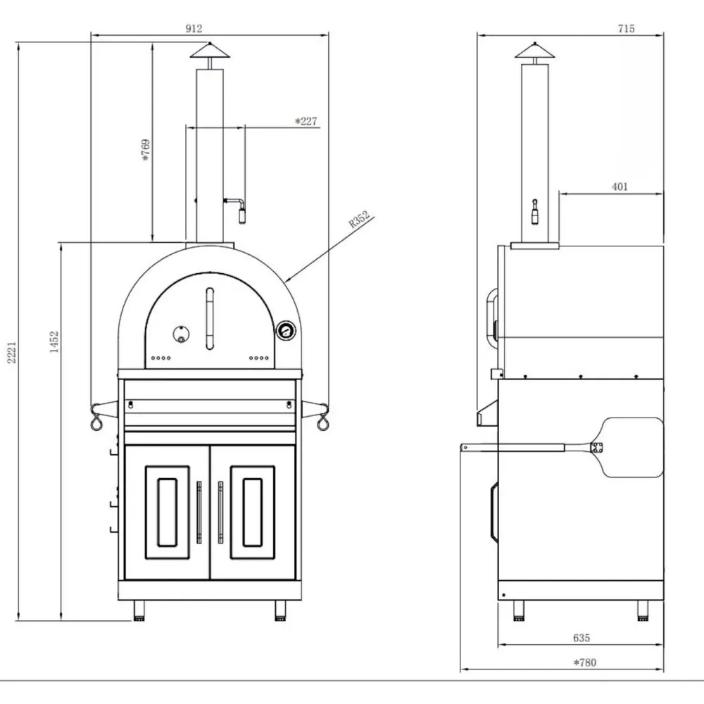 Pizzauuni Inox Range, puulämmitteinen, rst*Myoutdoorkitchen Discount
