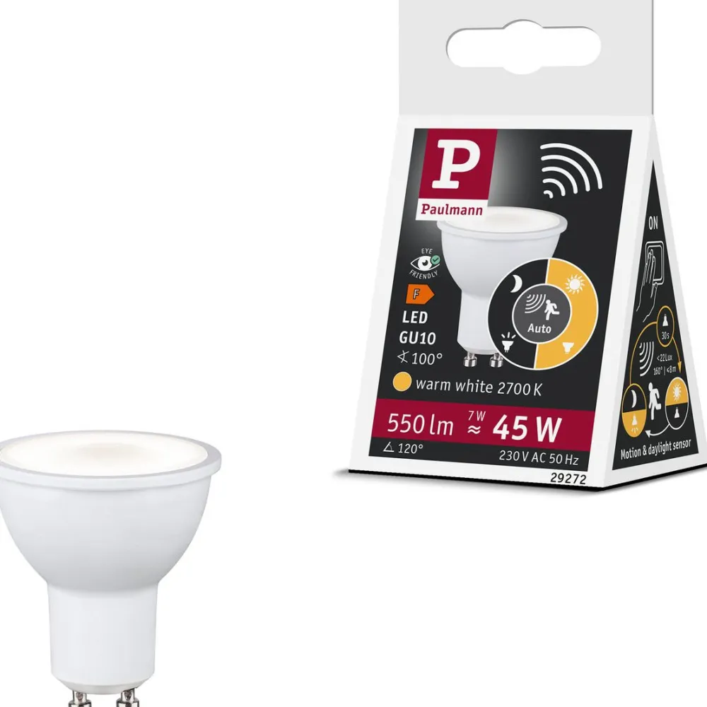 Sale Polttimo Standard 230V LED Reflector GU10 hämäräohjatulla liiketunnistimella (HF) 550lm 7W 2700K, mattavalkoinen Lamput Ja Polttimot