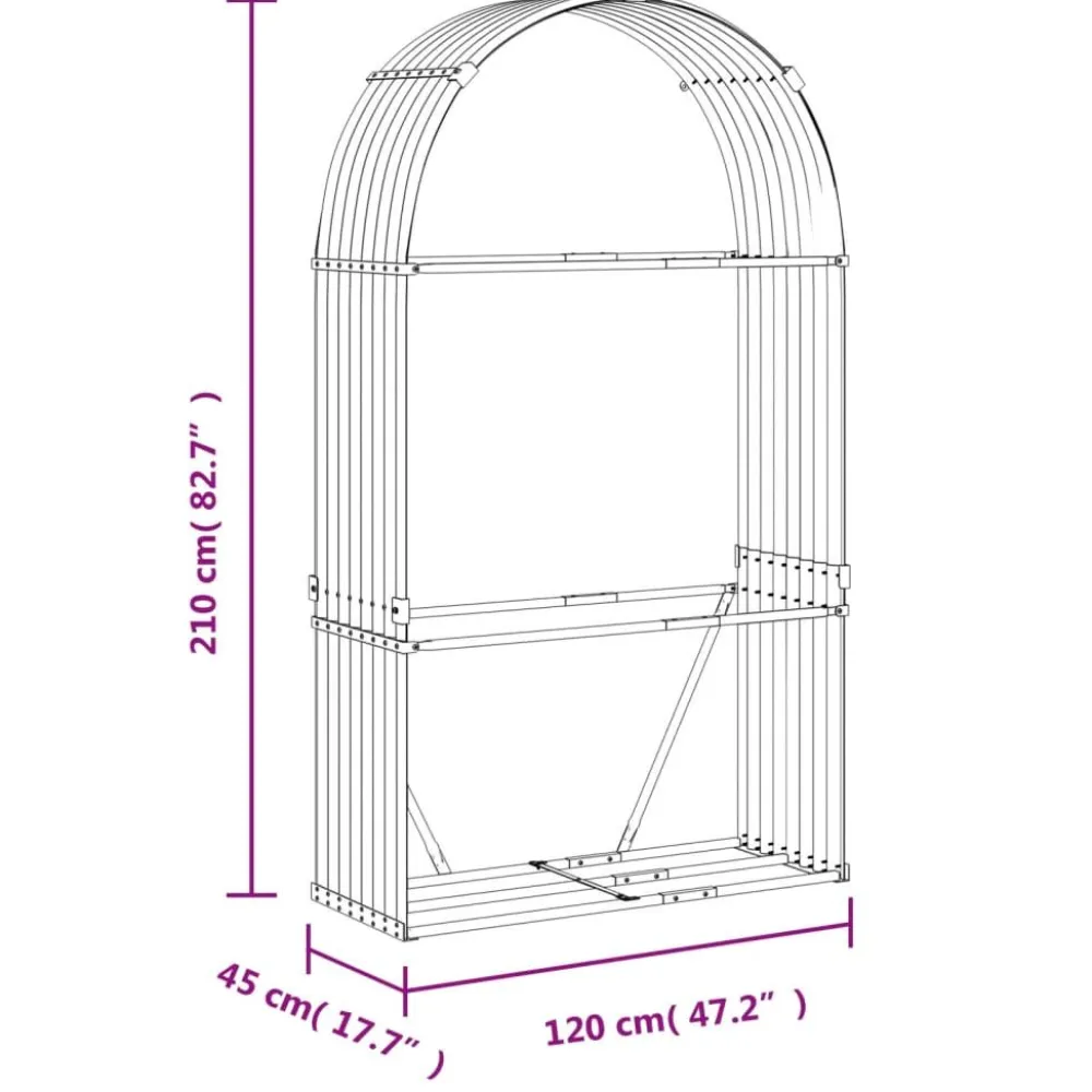 Best Polttopuuteline hopea 120x45x210 cm galvanoitu teräs Polttopuutelineet