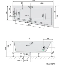 Poreamme Andra Highline Hydro-Air, 1800x900x450mm, oikea, 277l, valkoinen*Interia Best