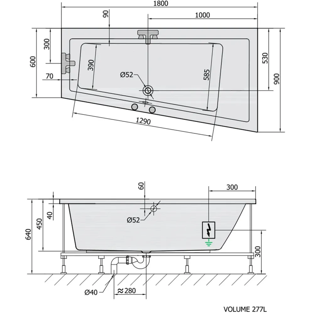 Poreamme Andra Highline Hydro-Air, 1800x900x450mm, oikea, 277l, valkoinen*Interia Best
