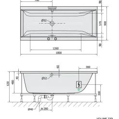 New Poreamme Cleo Highline Hydro-Air, 1800x900x480mm, 330l, valkoinen Poreammeet