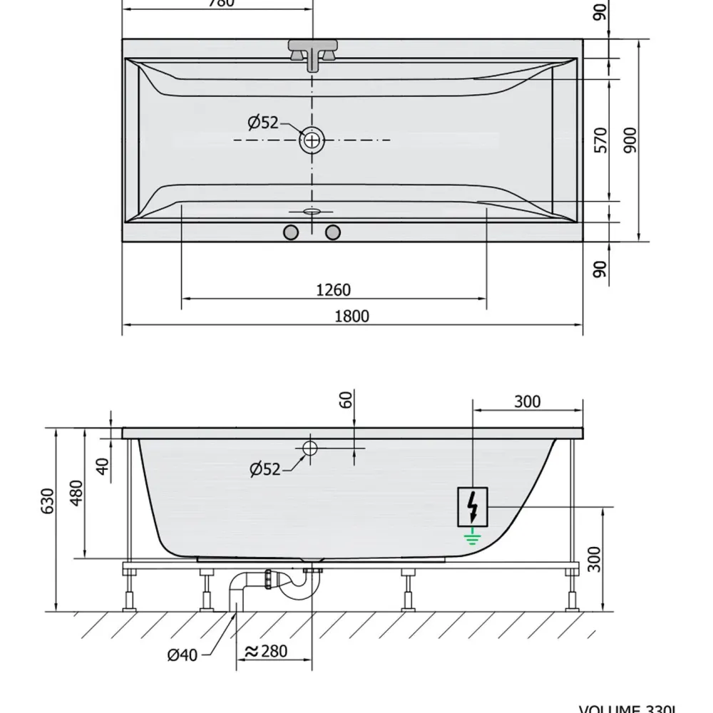 New Poreamme Cleo Highline Hydro-Air, 1800x900x480mm, 330l, valkoinen Poreammeet