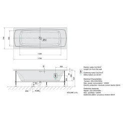 Poreamme Lily Highline Hydro-Air, 1700x700x390mm, 213l, valkoinen*Interia Hot