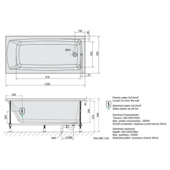 Poreamme Lily Highline Hydro-Air, 1200x700x390mm, 150l, valkoinen*Interia