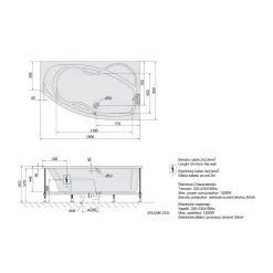 Poreamme Mamba Highline Hydro-Air, 1600x950x440mm, oikea, 235l, valkoinen*Interia Online