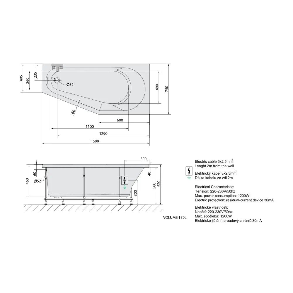Best Poreamme Tigra Active Hydro-Air, 1500x750x460mm, oikea, 180l, valkoinen Poreammeet