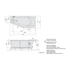 Poreamme Tigra Attraction Hydro-Air, 1700x800x460mm, oikea, 225l, valkoinen*Interia Outlet
