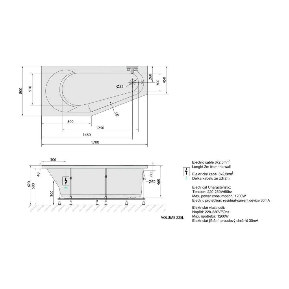 Online Poreamme Tigra Attraction Hydro-Air, 1700x800x460mm, vasen, 225l, valkoinen Poreammeet
