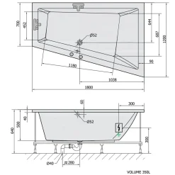 Poreamme Triangl Highline Hydro-Air, 1800x1200x500mm, oikea, 350l, valkoinen*Interia Outlet