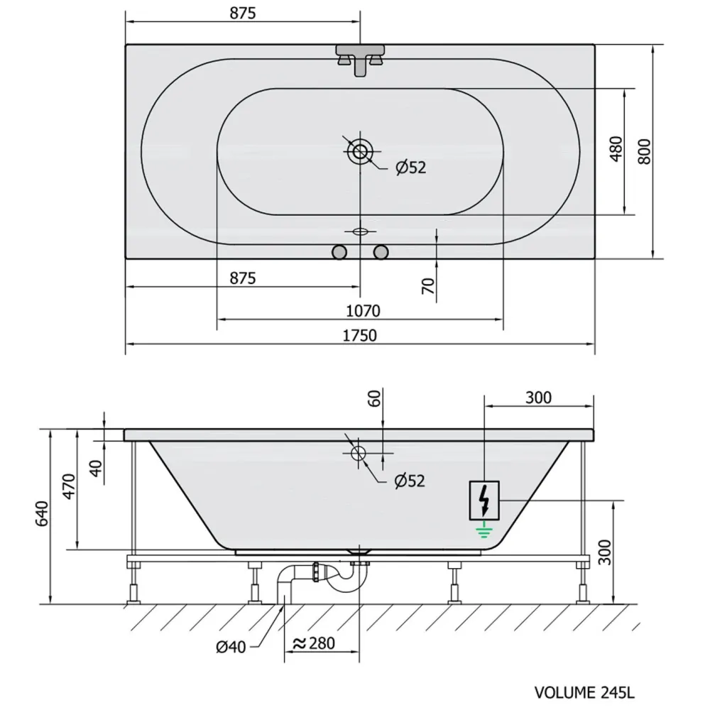 Poreamme Viva Attraction Hydro-Air, 1750x800x470mm, 235l, kulmikas, valkoinen*Interia Clearance