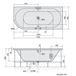 Poreamme Viva Highline Hydro-Air, 1750x800x470mm, oikea, 235l, valkoinen*Interia Hot