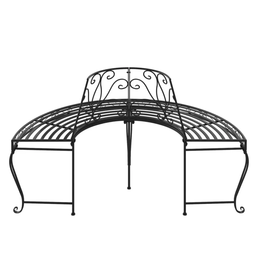 Puolipyöreä puunympäryspenkki Ø 160 cm musta teräs*FinePRICE Clearance