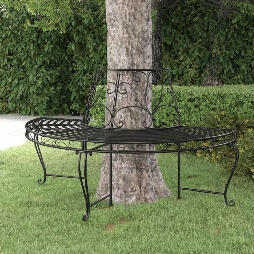 Puolipyöreä puunympäryspenkki Ø 160 cm musta teräs*FinePRICE Clearance