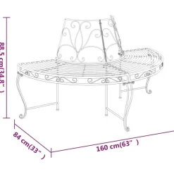 Puolipyöreä puunympäryspenkki Ø 160 cm musta teräs*FinePRICE Clearance