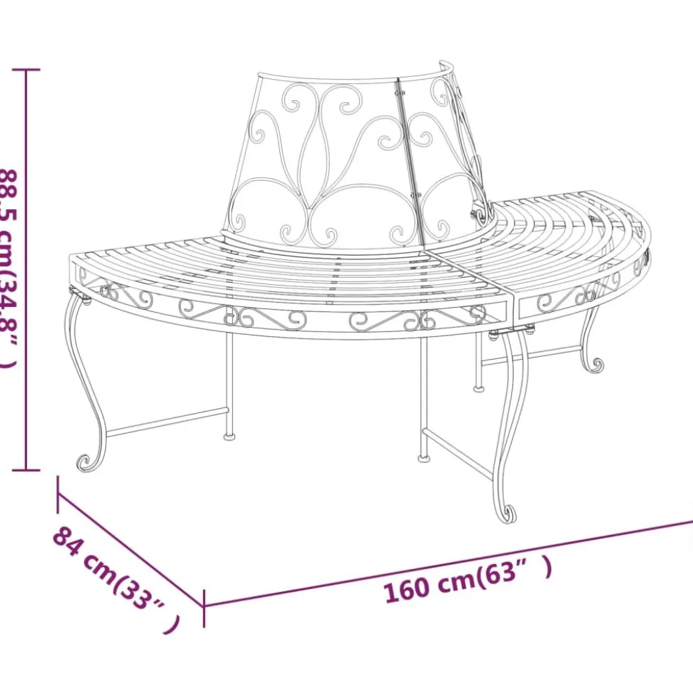 Puolipyöreä puunympäryspenkki Ø 160 cm musta teräs*FinePRICE Clearance