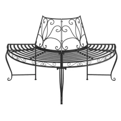 Puolipyöreä puunympäryspenkki Ø 160 cm musta teräs*FinePRICE Clearance