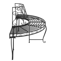 Puolipyöreä puunympäryspenkki 2 kpl Ø 160 cm musta teräs*FinePRICE Best