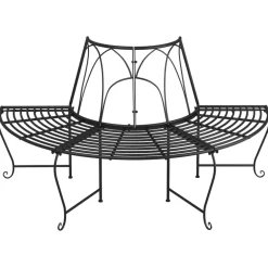 Discount Puolipyöreä puunympäryspenkki 2 kpl Ø159 cm musta teräs Puutarhapenkit