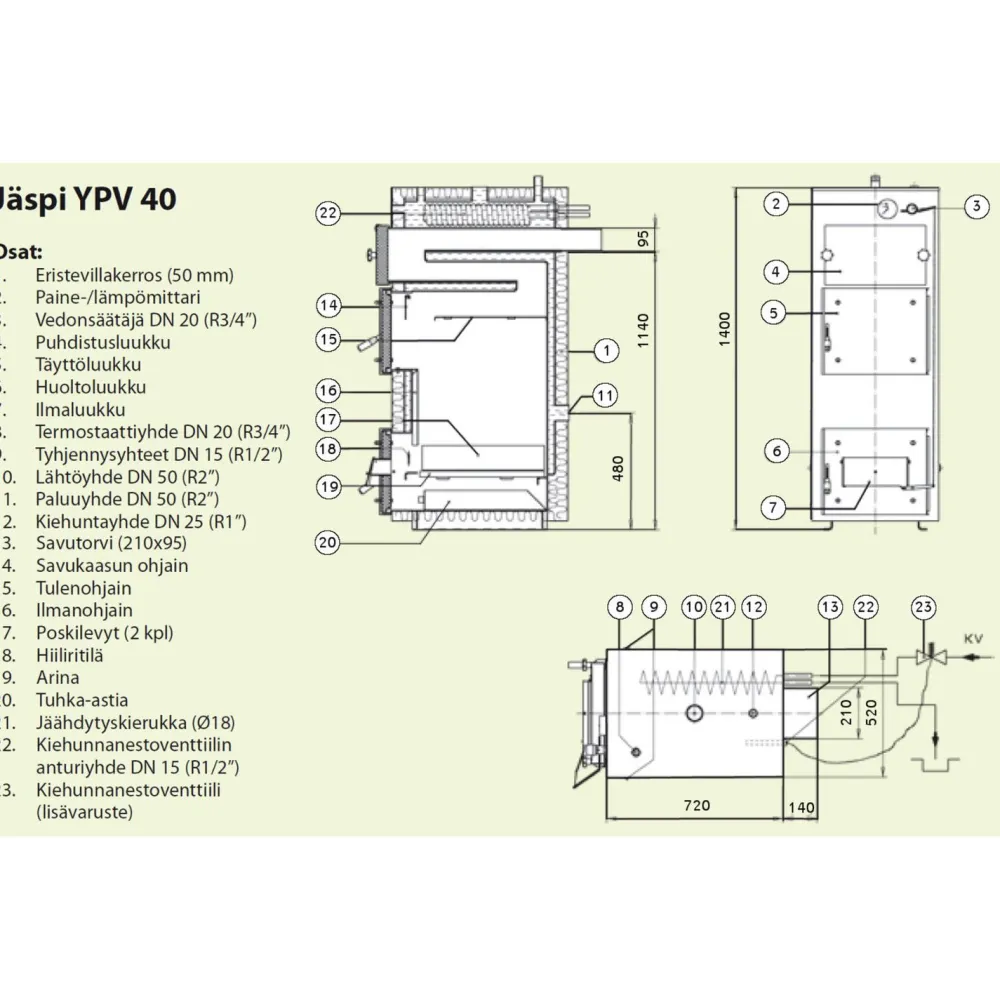 Outlet Puukattila YPV 40 yläpalo Lämmityskattilat