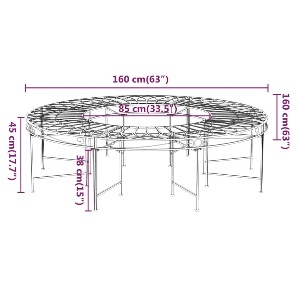 Puunympäryspenkki Ø 160 cm musta teräs*FinePRICE Outlet