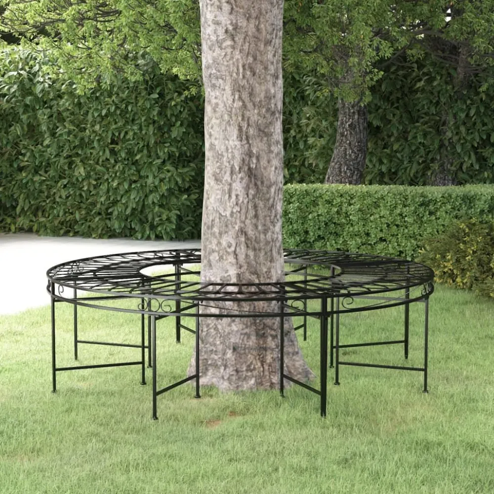 Puunympäryspenkki Ø 160 cm musta teräs*FinePRICE Outlet