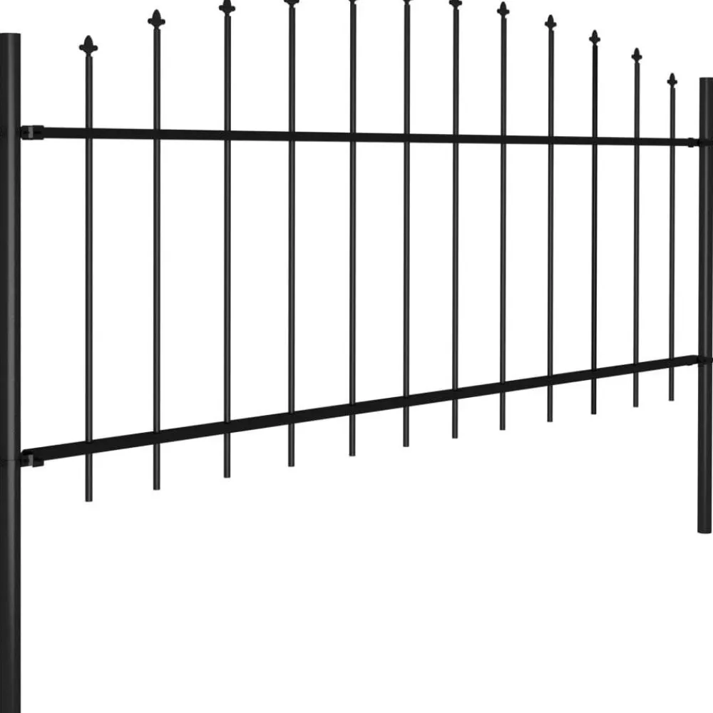 Puutarha-aita keihäskärjillä teräs (0.5-0.75)x5.1m musta*FinePRICE Outlet