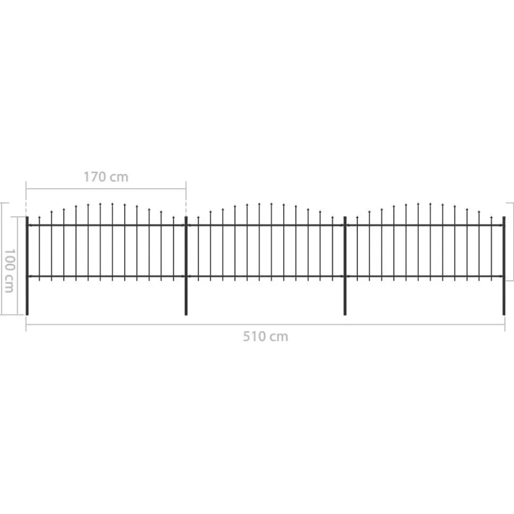Puutarha-aita keihäskärjillä teräs (0.5-0.75)x5.1m musta*FinePRICE Outlet