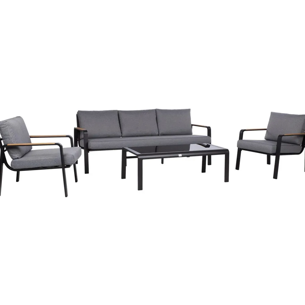 Puutarhakalustesetti LONA pöytä, sohva ja 2 tuolia, harmaa/musta*Home4you Sale