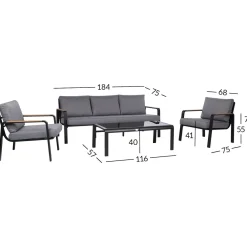 Puutarhakalustesetti LONA pöytä, sohva ja 2 tuolia, harmaa/musta*Home4you Sale