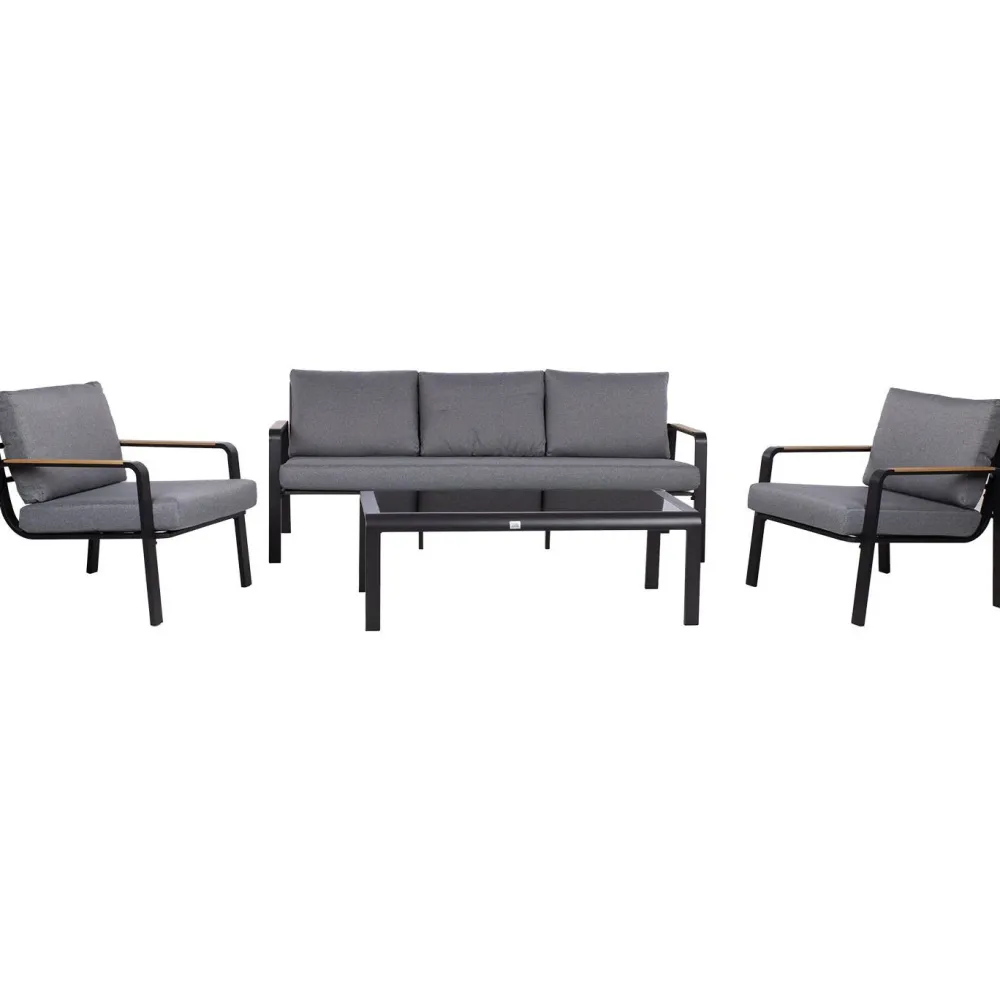 Puutarhakalustesetti LONA pöytä, sohva ja 2 tuolia, harmaa/musta*Home4you Sale
