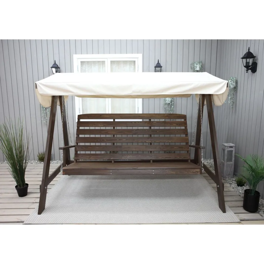 Puutarhakeinu katoksella Pelle 165cm ruskea/beige*Baltic Garden Hot