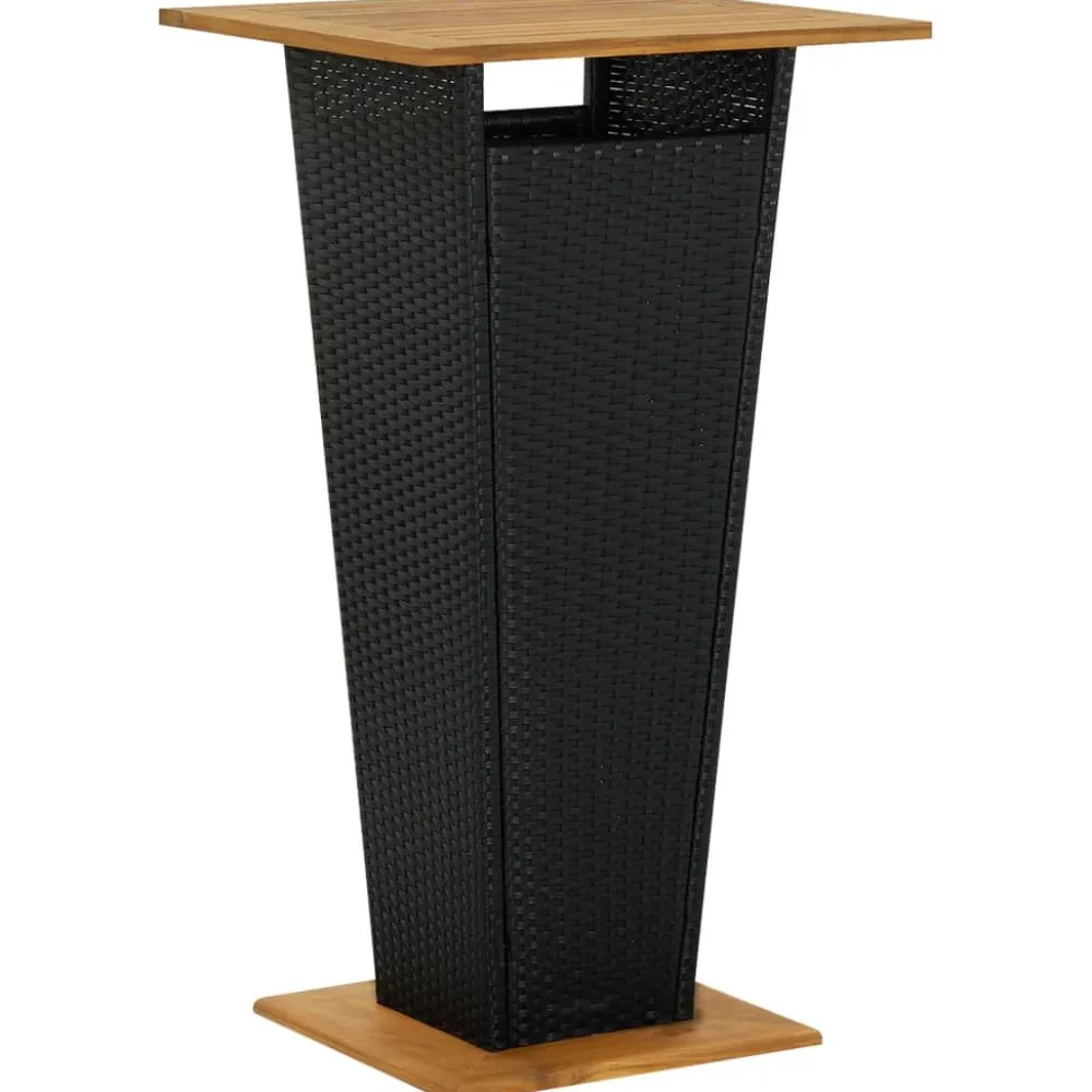 Puutarhan bistrosarja 3-osainen musta polyrottinki/täysi akasiapuu (87725)*FinePRICE Sale