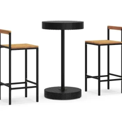 Puutarhan bistrosarja 3-osainen musta polyrottinki/täysi akasiapuu (87718)*FinePRICE Outlet