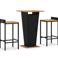 Clearance Puutarhan bistrosarja 3-osainen musta polyrottinki/täysi akasiapuu (87722) Parvekekalusteet