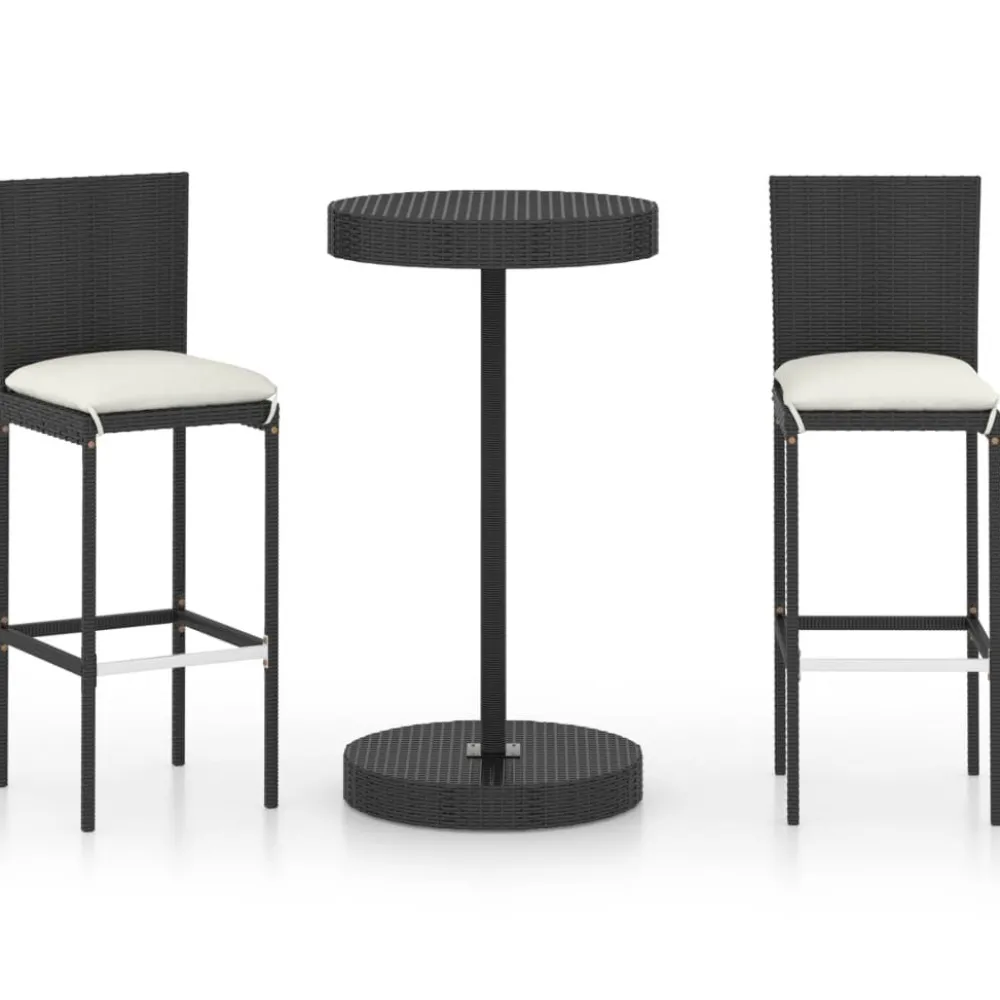 Discount Puutarhan bistrosarja 3-osainen tyynyillä polyrottinki musta (95445) Parvekekalusteet